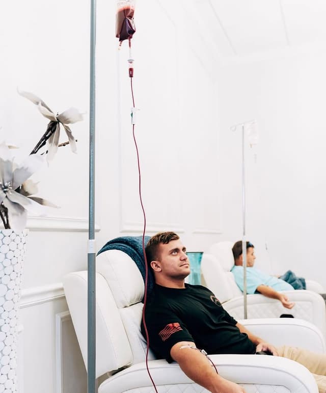 A patient relaxes during an ozone therapy session