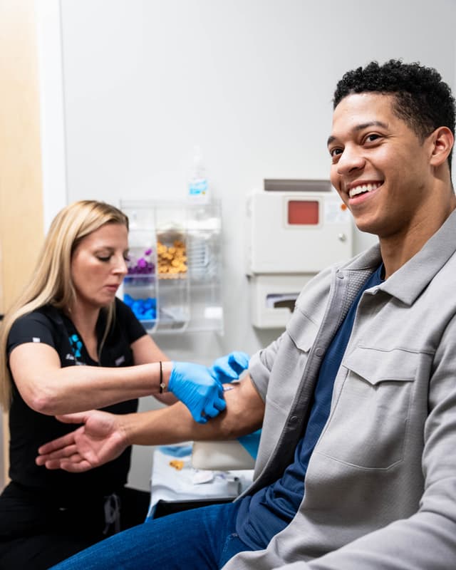 A patient has bloodwork taken before starting peptide therapy