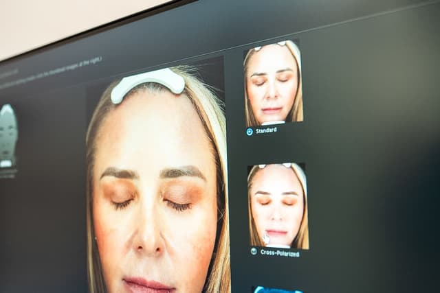 Visia skin analysis images on screen at Relive Health Stuart